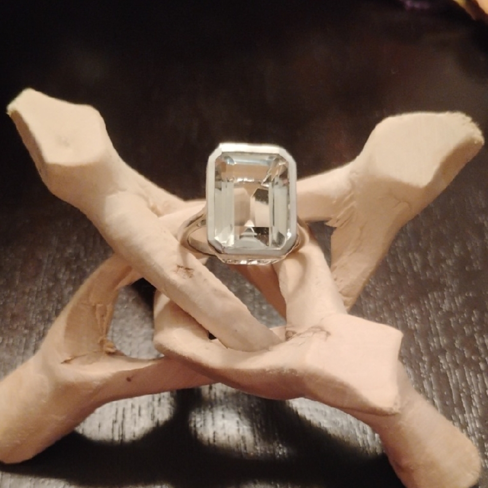 Prasiolite Emerald Cut Ring In Platinum Over Sterling Silver NWOT